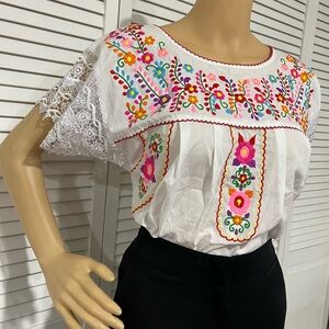 Unik White Blouse with Colorful Embroidery